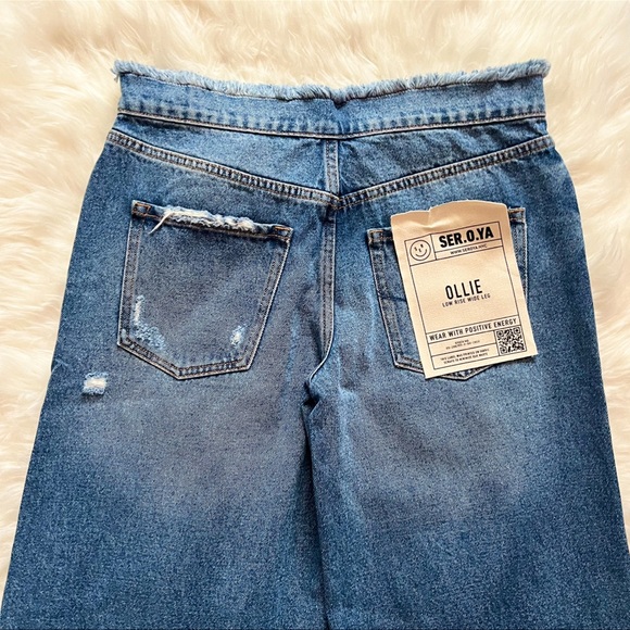 New! SER.O.YA “Ollie” Fold Over Wide Leg Distressed Jeans in Bayside Blue - Picture 11 of 13